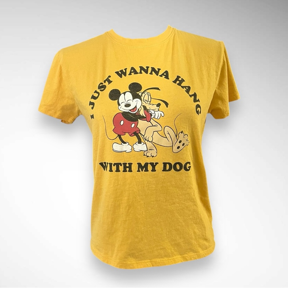 DISNEY Women 's "I Just Wanna Hang With My Dog" Mickey & Pluto T-Shirt |‎ EUC